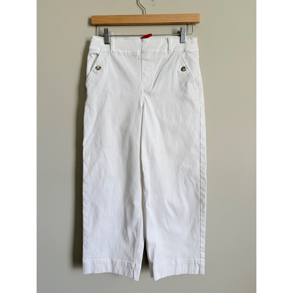 Spanx Supersmooth Stretch Twill Cropped Wide Leg Pant White Petite Medium - Picture 4 of 6